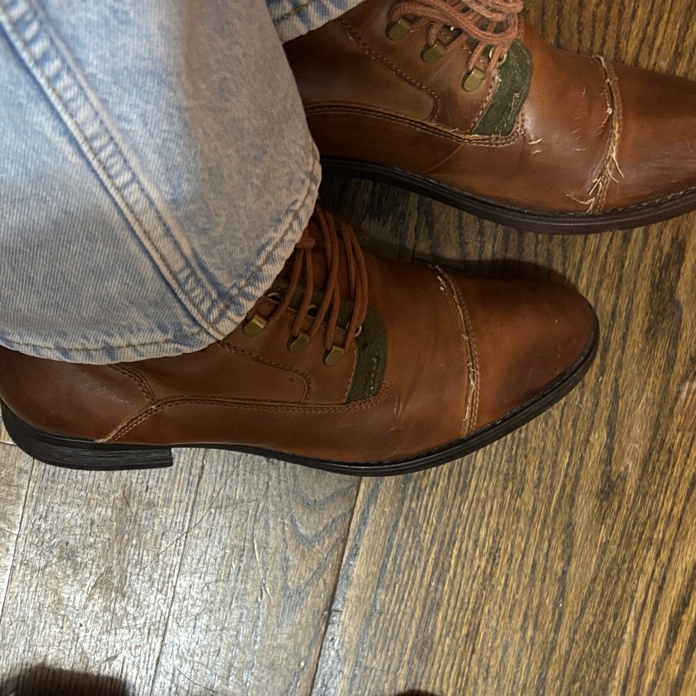 Zara Brown Leather Oxfords with Green Detail